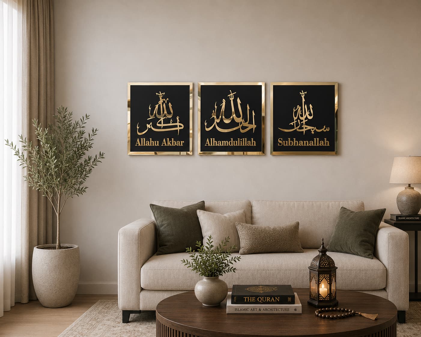Tasbih Collection 3-Piece Islamic Wall Art Set Allahu Akbar, Alhamdulillah & SubhanAllah