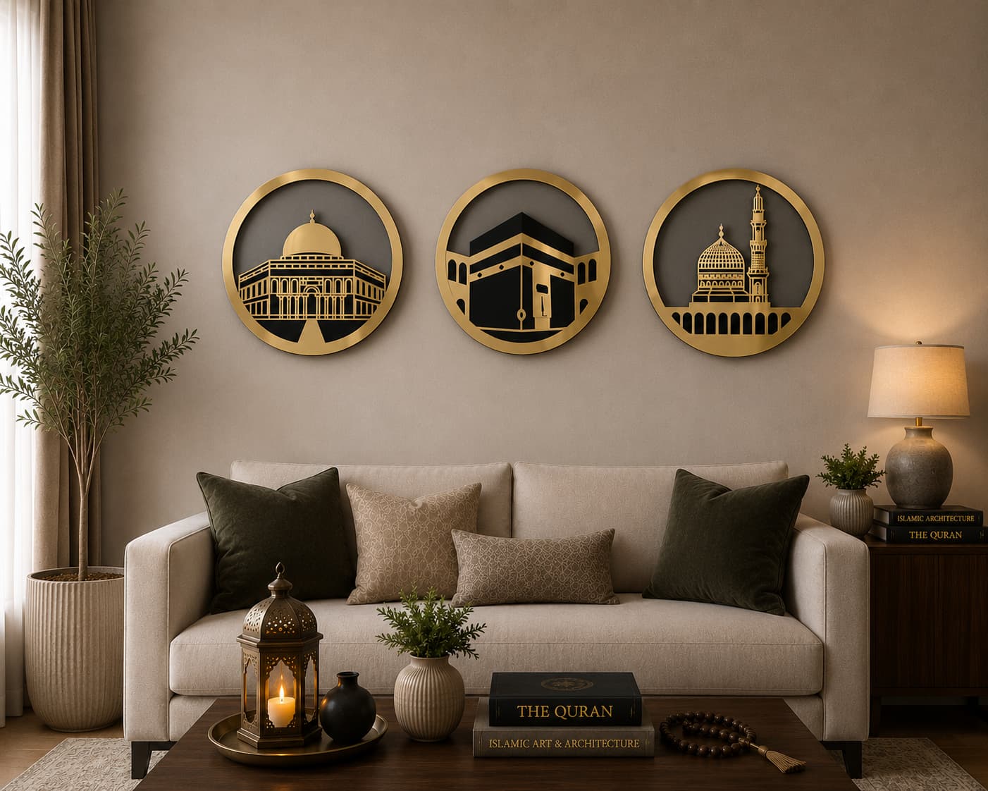 Islamic Sacred Landmarks 3-Piece Wall Art Set  Kaaba, Masjid Nabawi & Al-Aqsa Acrylic Décor